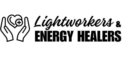 Icon of hands holding a heart with a plus sign, next to the text "Lightworkers & Energy Healers" in bold and script fonts.
